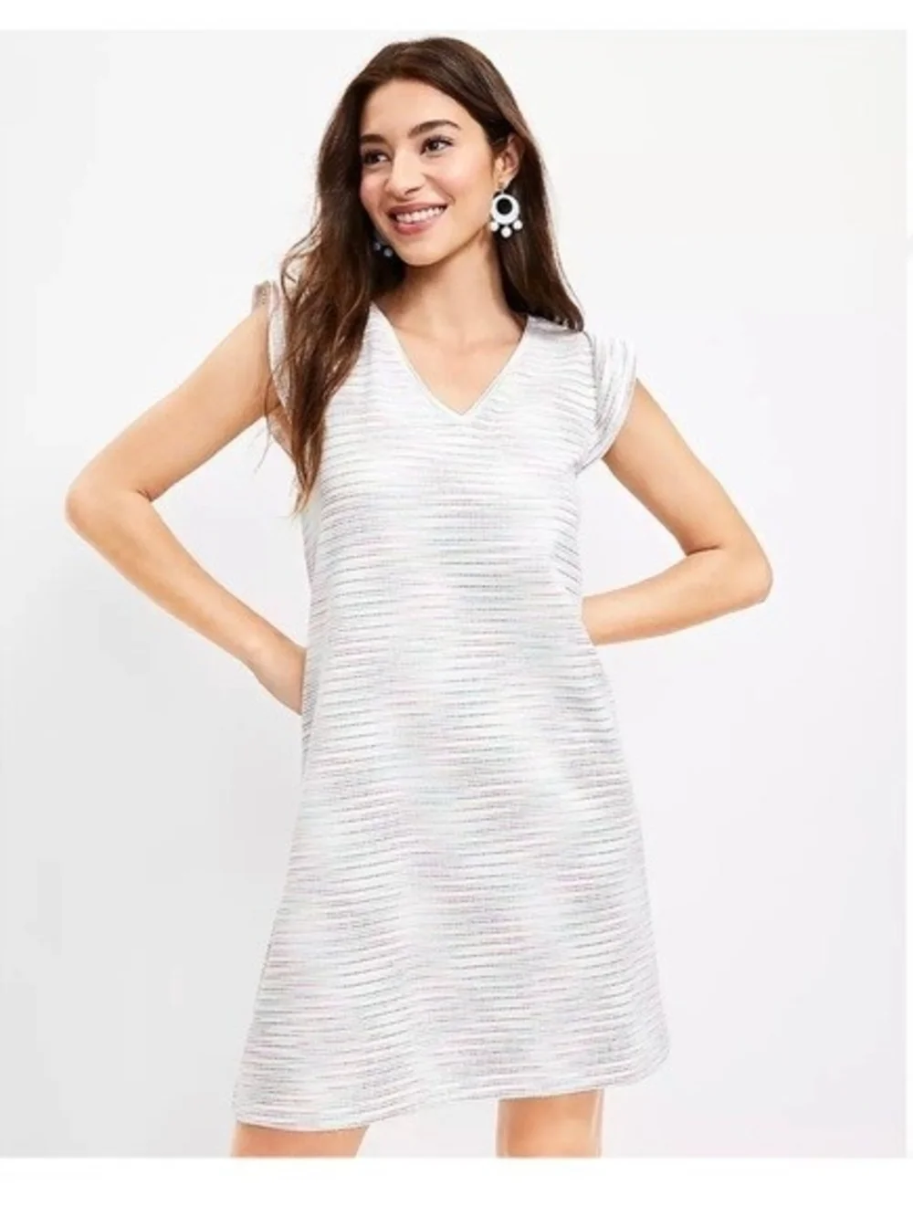 LOFT White Knit V-Neck Shift Dress